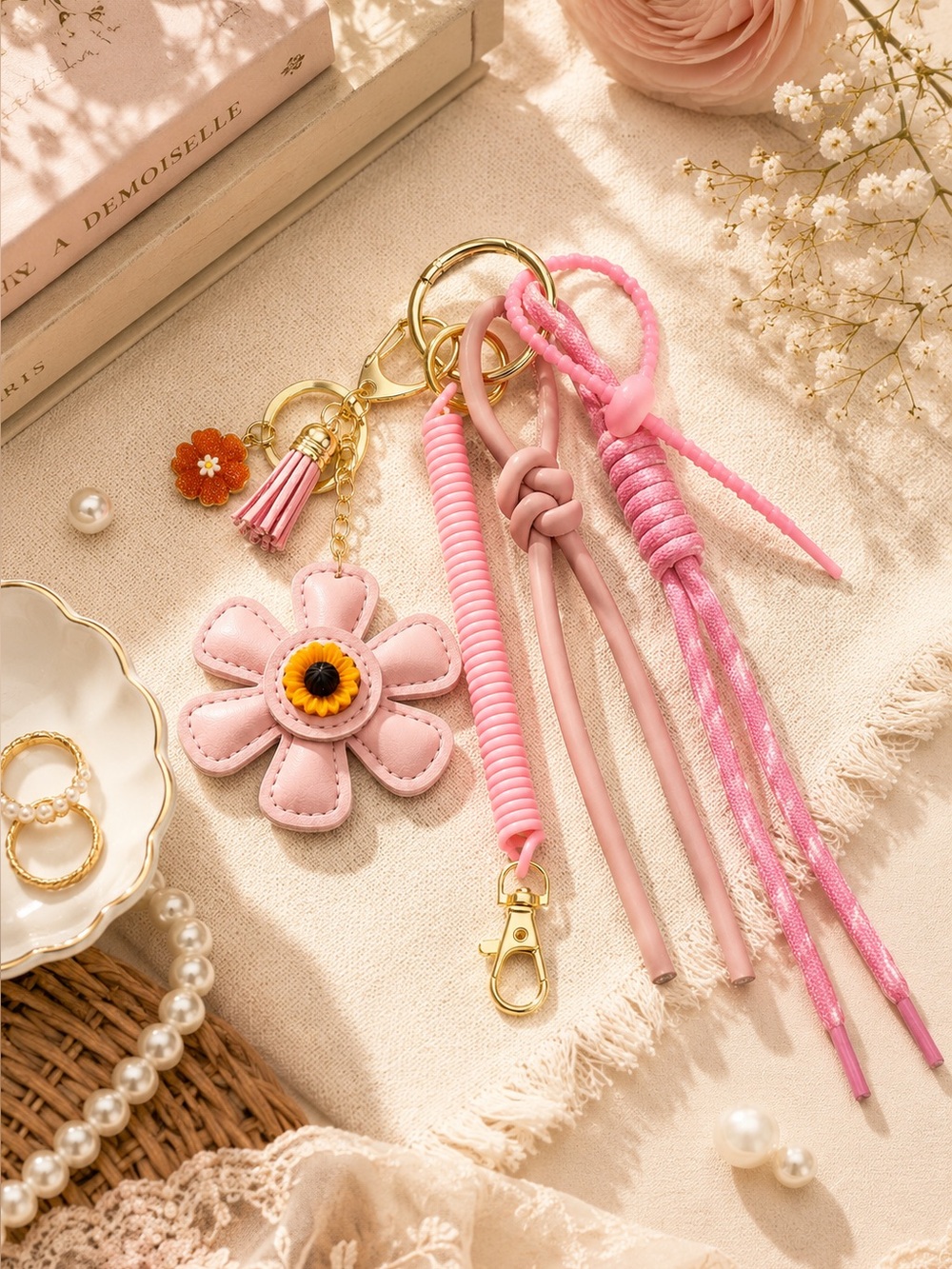 Blush Bloom Cluster Bag Charm | Floral Purse Charm Keychain